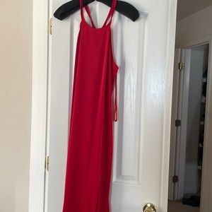 Long red spaghetti strap dress